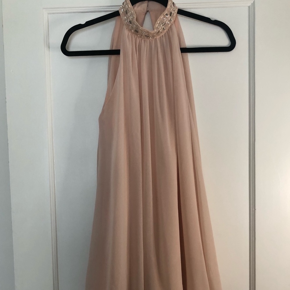 ASOS jewel high neck, chiffon blush pink above knee dress - Picture 8 of 10
